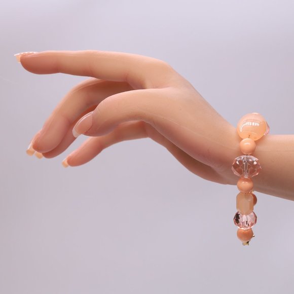 Unique coral color necklace set with bracelet and earrings. - Picture 5 of 8